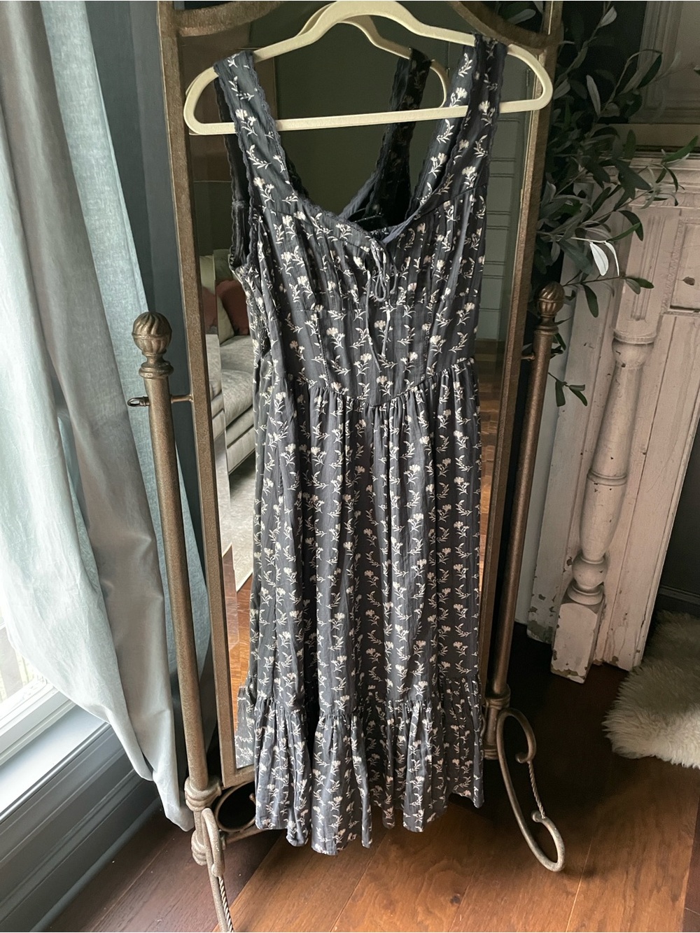 American Eagle Outfitters Charcoal Black Floral Tiered Midi Dress